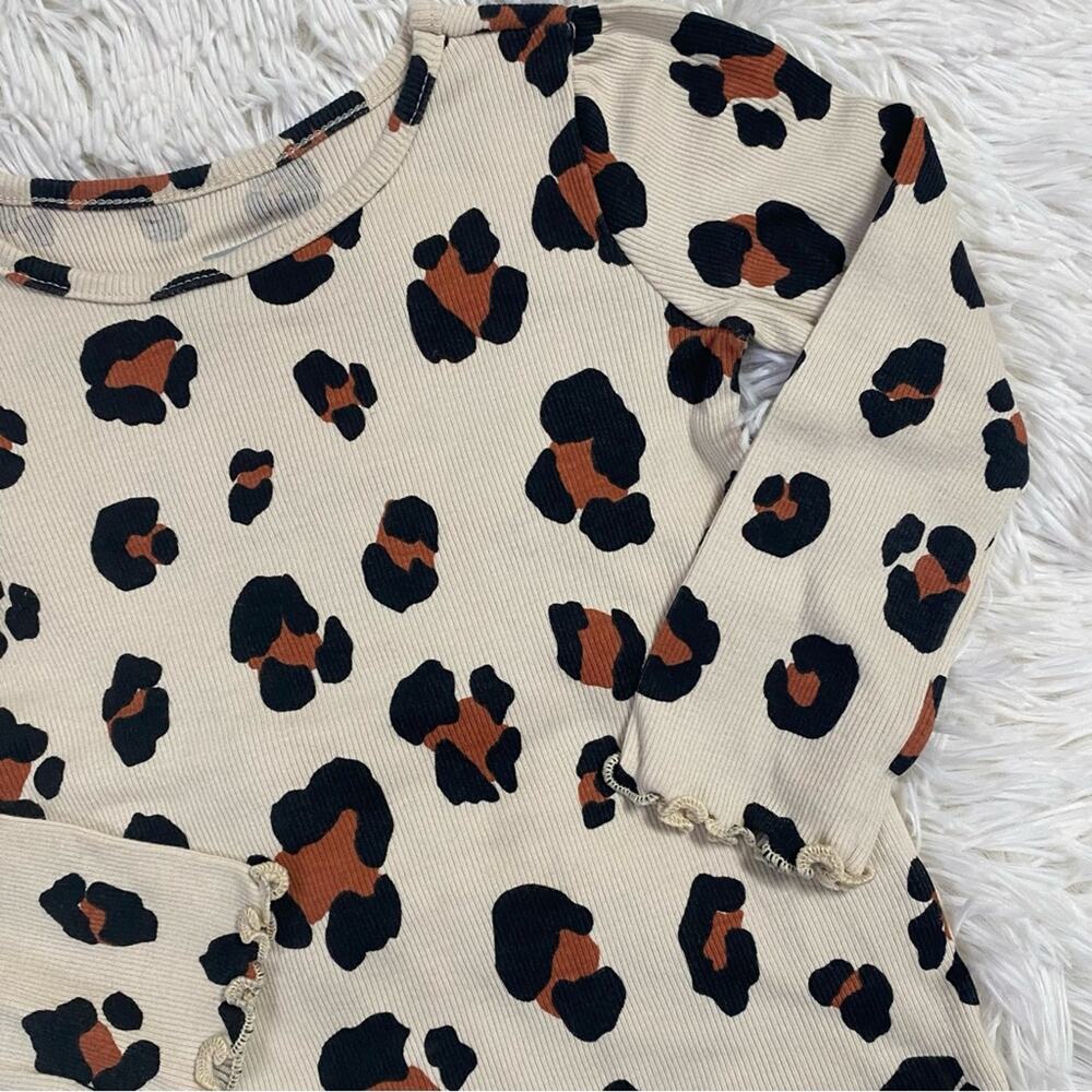 GARANIMALS • Leopard Animal Print Ribbed Lettuce Ruffle Top - Picture 2 of 4